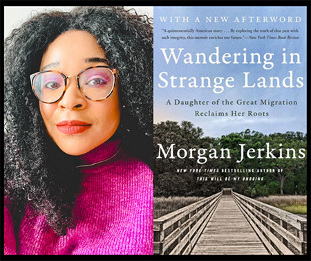 Author Morgan Jerkins' photo and the cover of her book Wandering in Strange Lands.